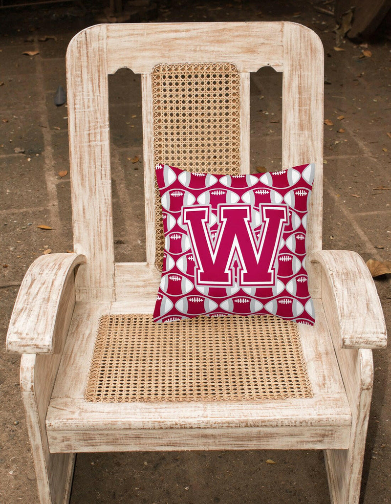 Letter W Football Crimson, grey and white Fabric Decorative Pillow CJ1065-WPW1414