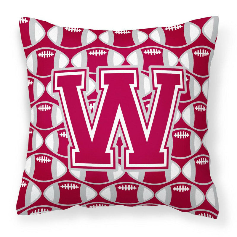 Letter W Football Crimson, grey and white Fabric Decorative Pillow CJ1065-WPW1414