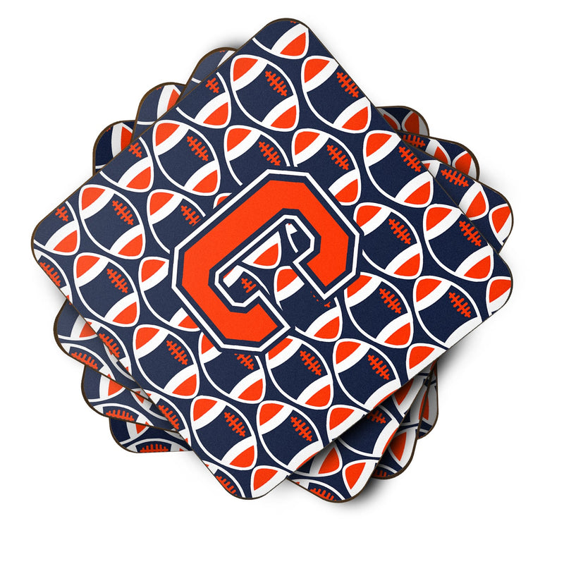 Letter C Football Orange, Blue and white Foam Coaster Set of 4 CJ1066-CFC