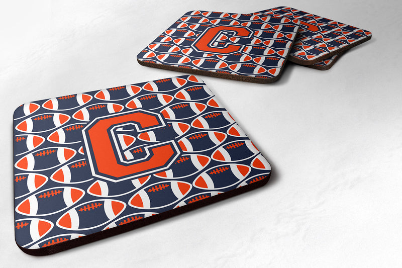 Letter C Football Orange, Blue and white Foam Coaster Set of 4 CJ1066-CFC