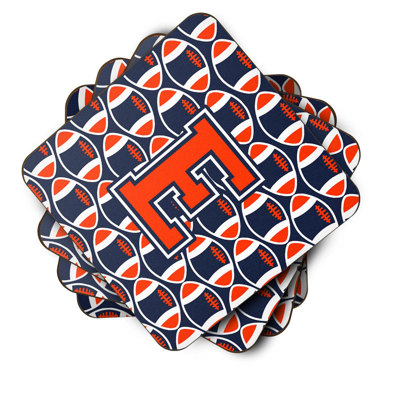 Letter E Football Orange, Blue and white Foam Coaster Set of 4 CJ1066-EFC