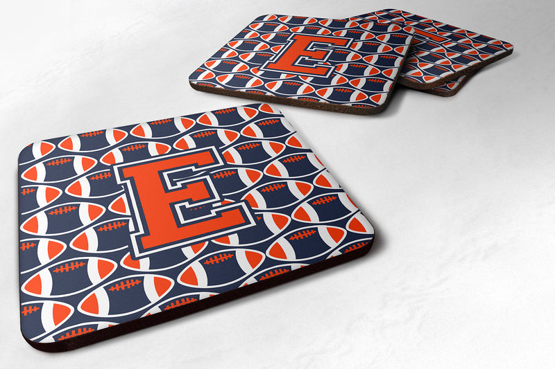 Letter E Football Orange, Blue and white Foam Coaster Set of 4 CJ1066-EFC