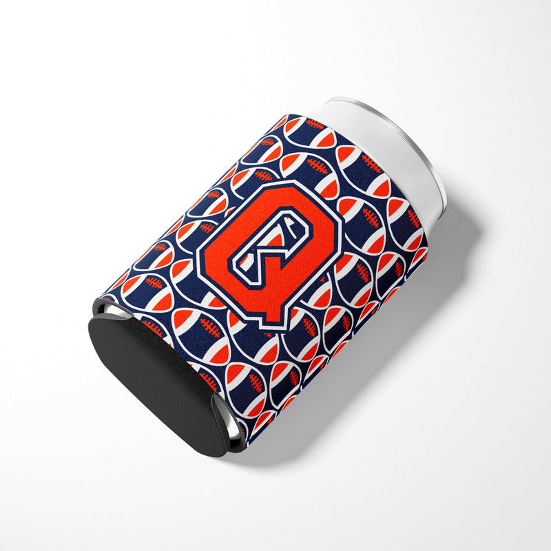 Letter Q Football Orange, Blue and white Can or Bottle Hugger CJ1066-QCC