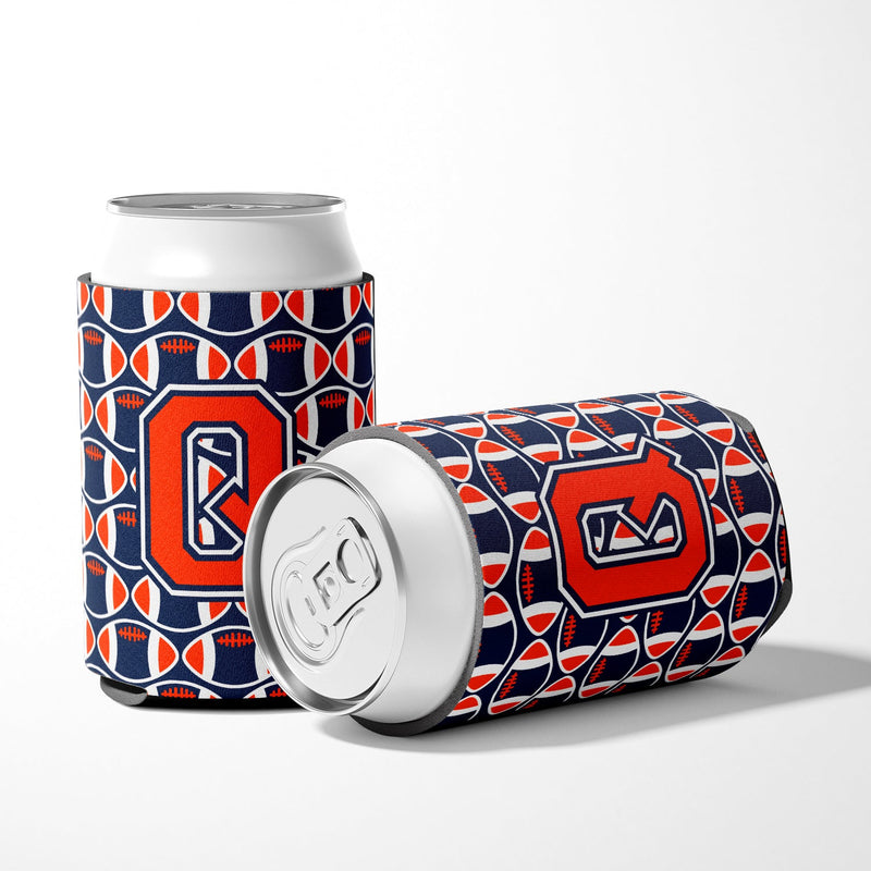 Letter Q Football Orange, Blue and white Can or Bottle Hugger CJ1066-QCC