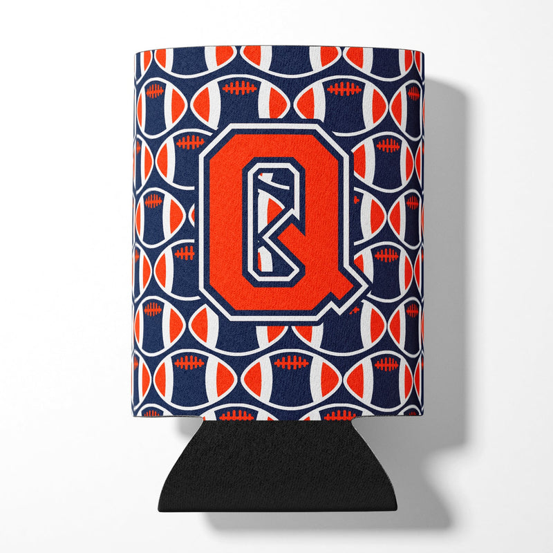 Letter Q Football Orange, Blue and white Can or Bottle Hugger CJ1066-QCC