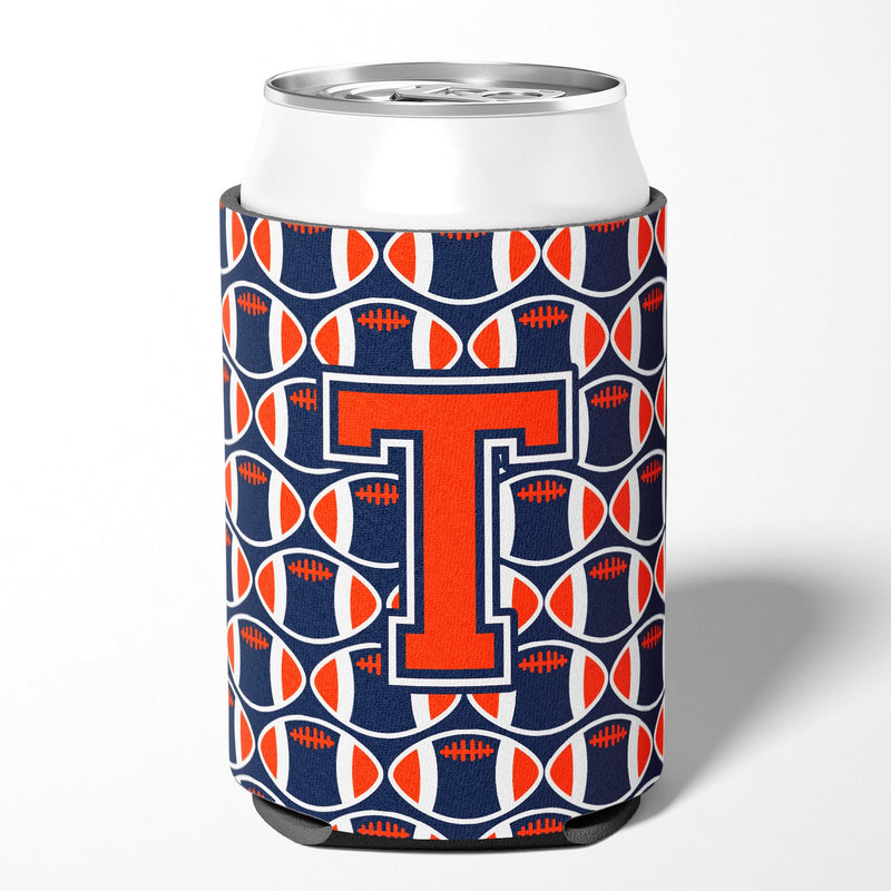 Letter T Football Orange, Blue and white Can or Bottle Hugger CJ1066-TCC