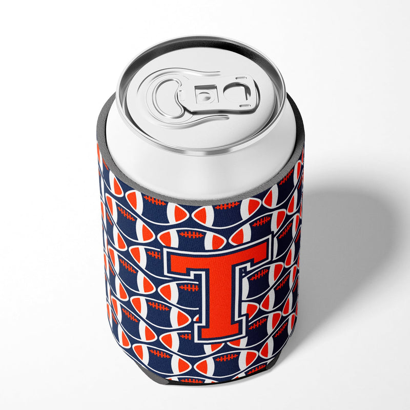 Letter T Football Orange, Blue and white Can or Bottle Hugger CJ1066-TCC