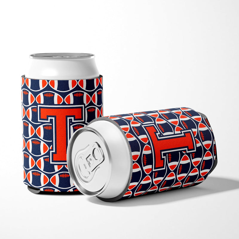 Letter T Football Orange, Blue and white Can or Bottle Hugger CJ1066-TCC