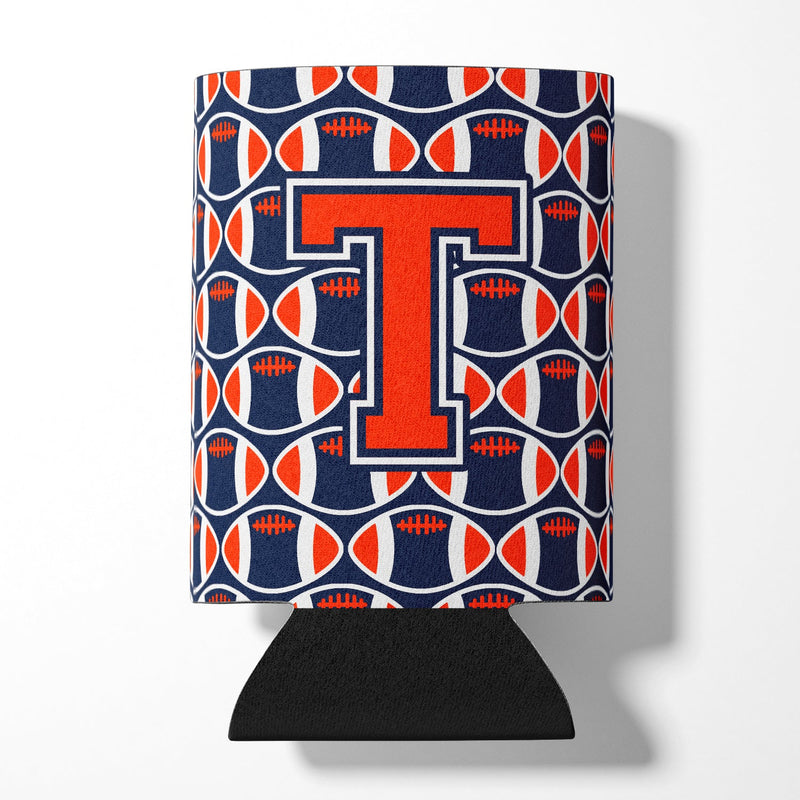 Letter T Football Orange, Blue and white Can or Bottle Hugger CJ1066-TCC