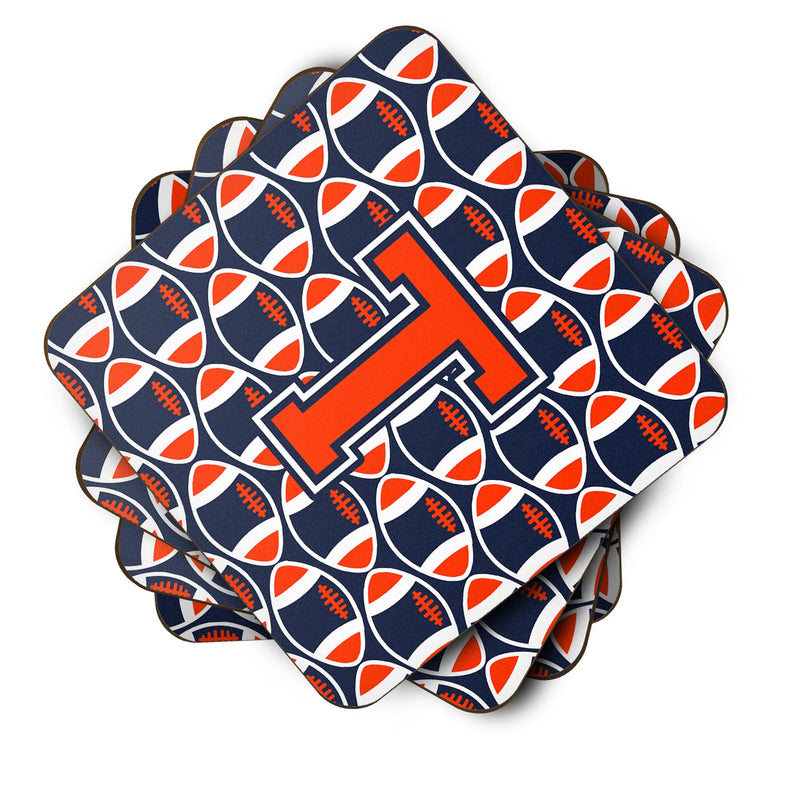 Letter T Football Orange, Blue and white Foam Coaster Set of 4 CJ1066-TFC