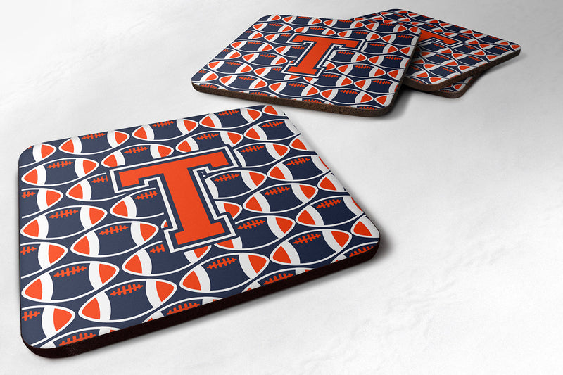 Letter T Football Orange, Blue and white Foam Coaster Set of 4 CJ1066-TFC