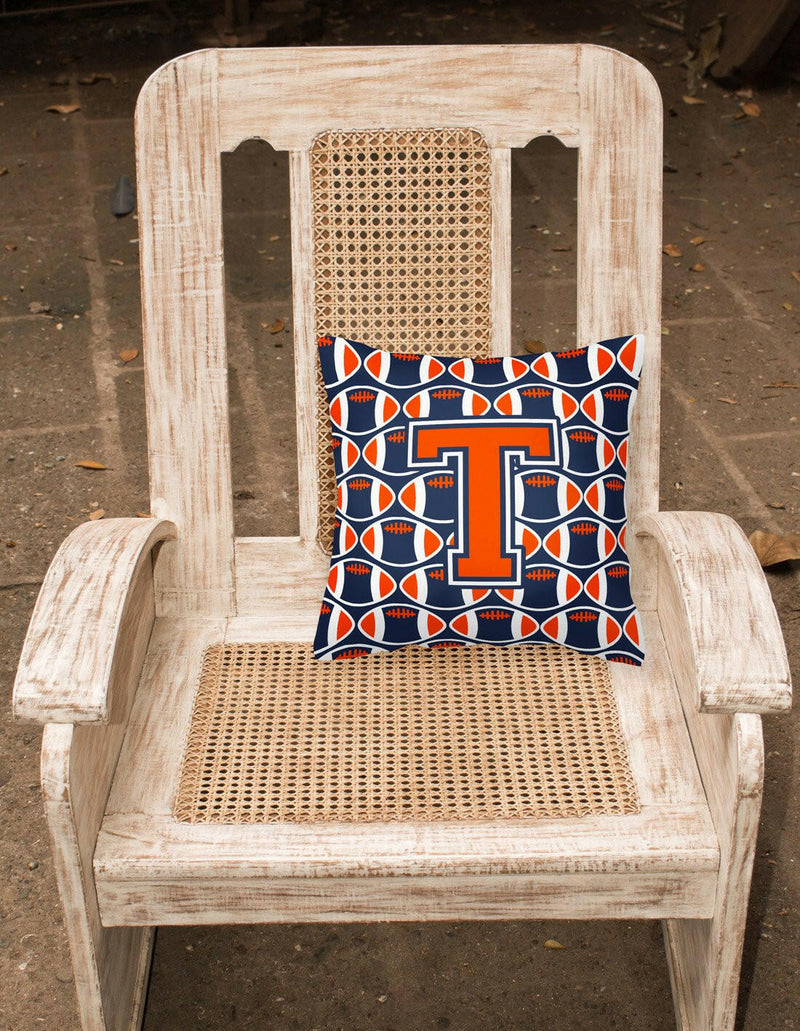 Letter T Football Orange, Blue and white Fabric Decorative Pillow CJ1066-TPW1414