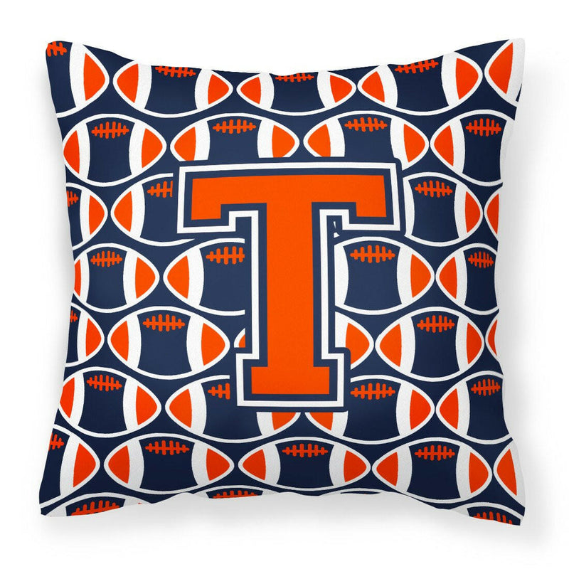 Letter T Football Orange, Blue and white Fabric Decorative Pillow CJ1066-TPW1414