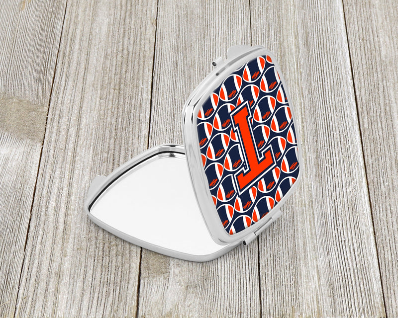 Letter T Football Orange, Blue and white Compact Mirror CJ1066-TSCM