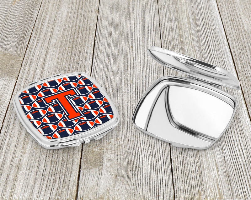 Letter T Football Orange, Blue and white Compact Mirror CJ1066-TSCM