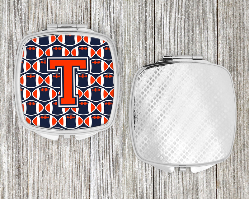 Letter T Football Orange, Blue and white Compact Mirror CJ1066-TSCM