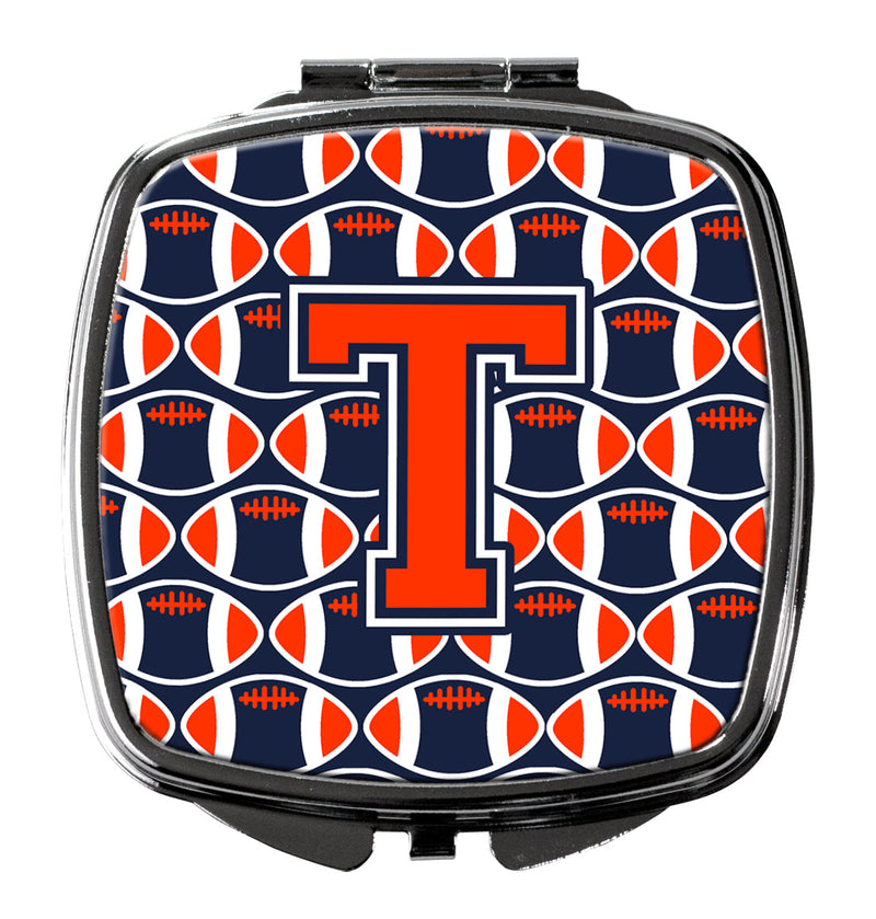 Letter T Football Orange, Blue and white Compact Mirror CJ1066-TSCM