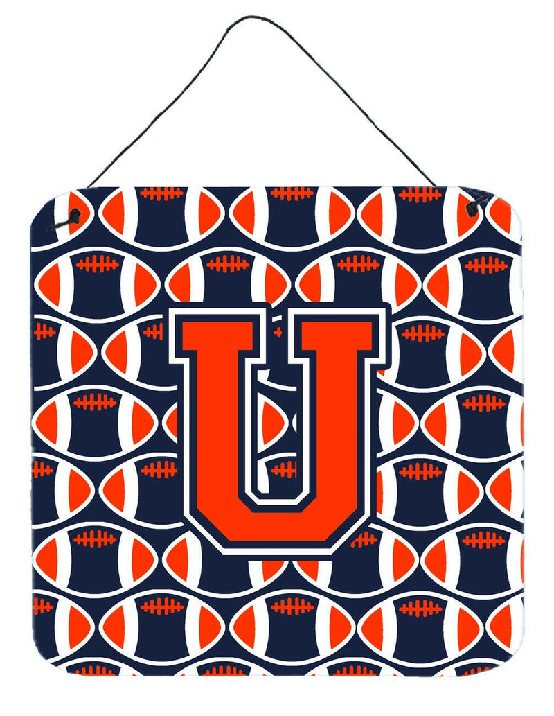 Letter U Football Orange, Blue and white Wall or Door Hanging Prints CJ1066-UDS66