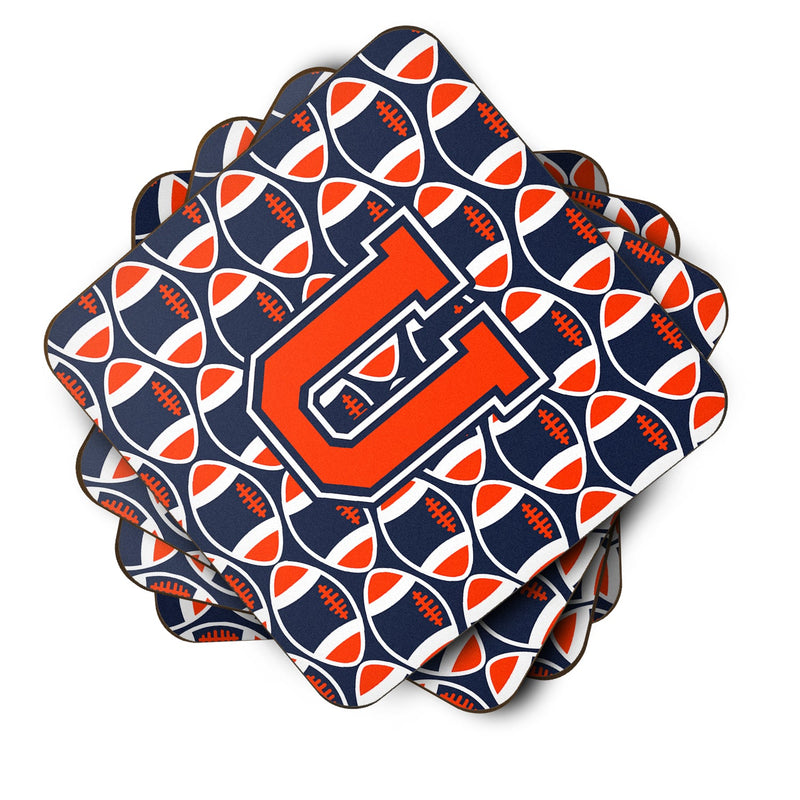 Letter U Football Orange, Blue and white Foam Coaster Set of 4 CJ1066-UFC