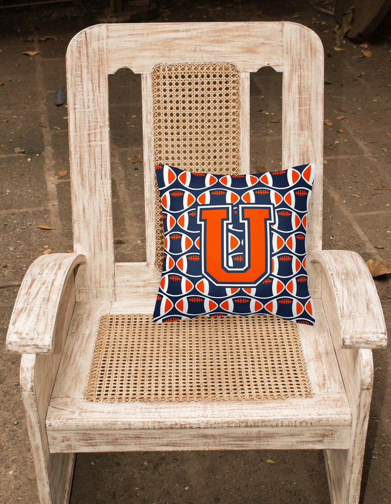 Letter U Football Orange, Blue and white Fabric Decorative Pillow CJ1066-UPW1414