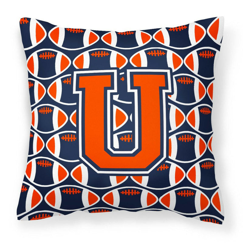 Letter U Football Orange, Blue and white Fabric Decorative Pillow CJ1066-UPW1414