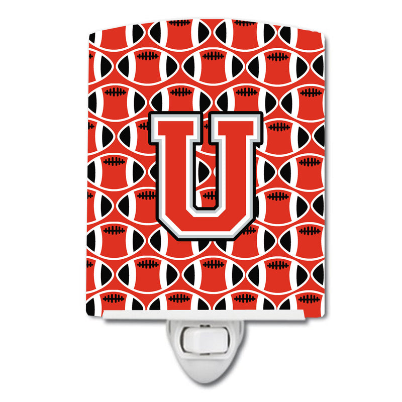 Letter U Football Scarlet and Grey Ceramic Night Light CJ1067-UCNL