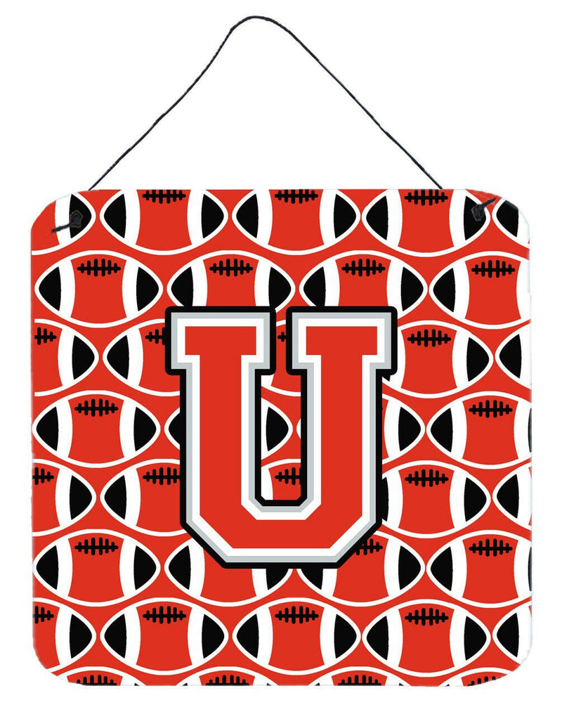 Letter U Football Scarlet and Grey Wall or Door Hanging Prints CJ1067-UDS66