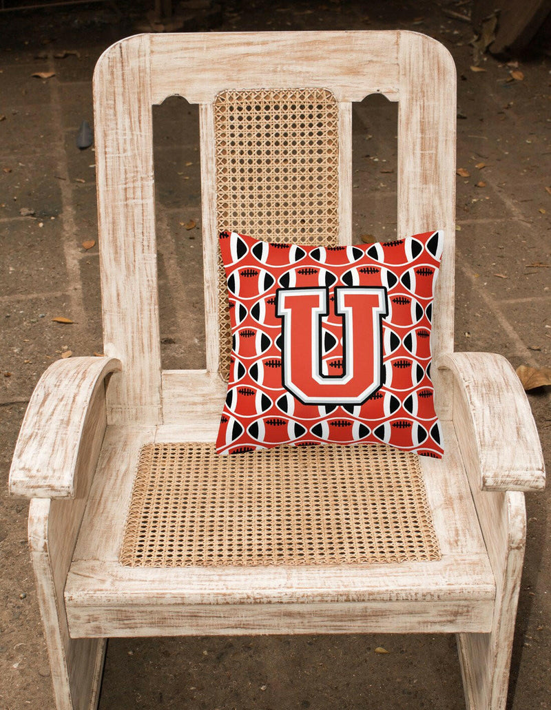 Letter U Football Scarlet and Grey Fabric Decorative Pillow CJ1067-UPW1414