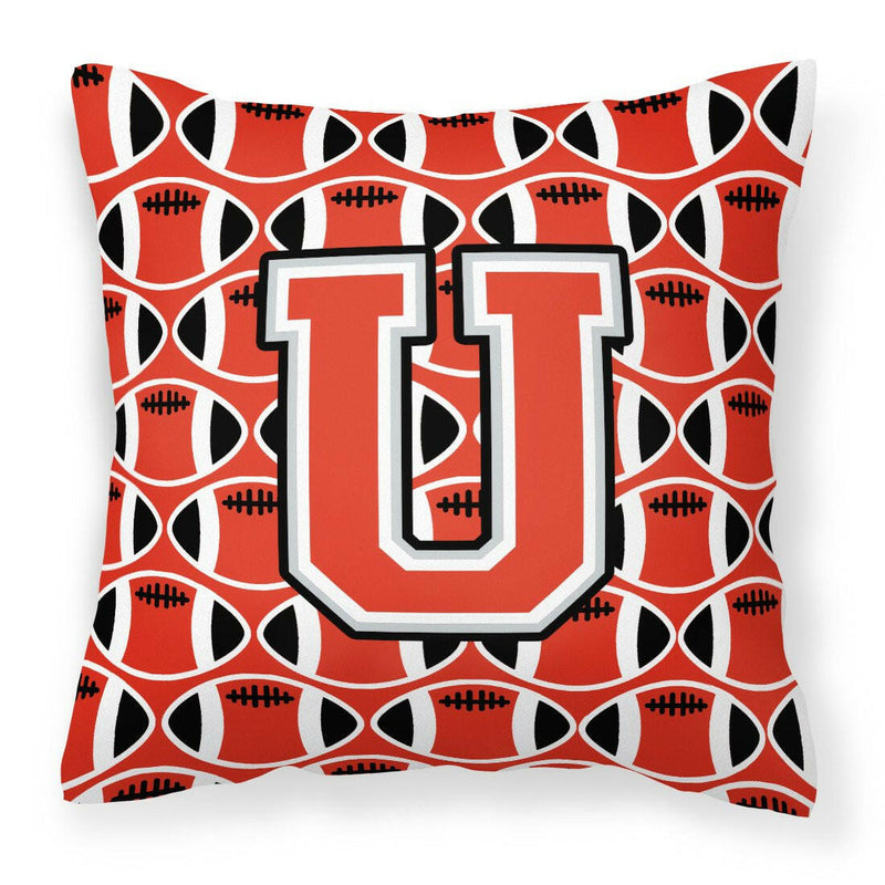 Letter U Football Scarlet and Grey Fabric Decorative Pillow CJ1067-UPW1414