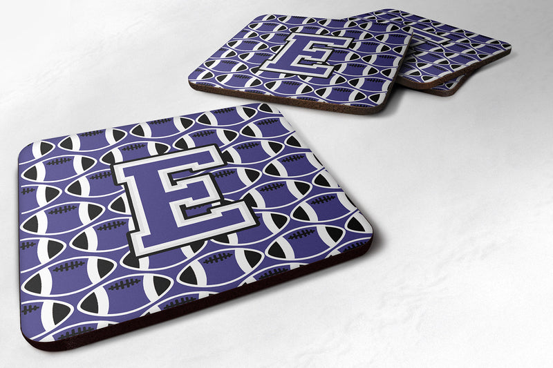 Letter E Football Purple and White Foam Coaster Set of 4 CJ1068-EFC