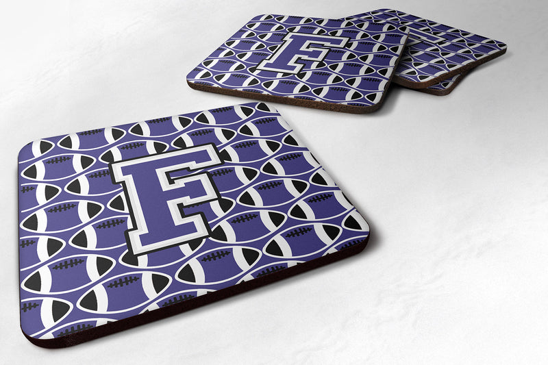 Letter F Football Purple and White Foam Coaster Set of 4 CJ1068-FFC