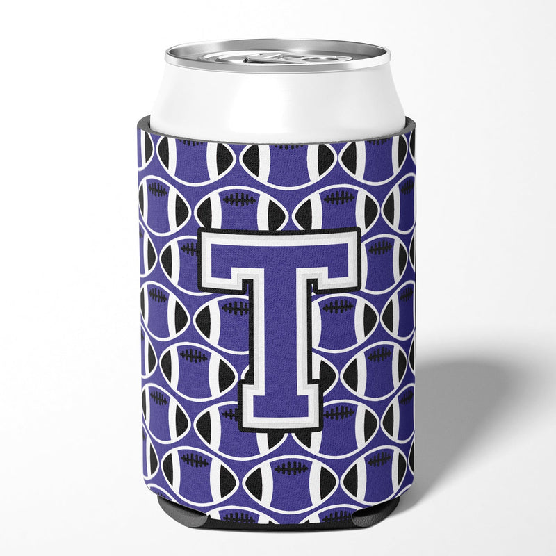 Letter T Football Purple and White Can or Bottle Hugger CJ1068-TCC