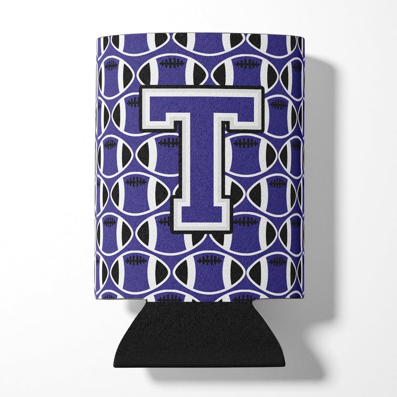 Letter T Football Purple and White Can or Bottle Hugger CJ1068-TCC