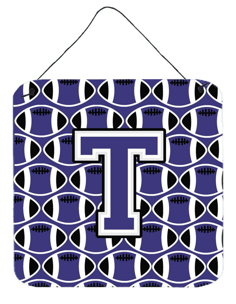 Letter T Football Purple and White Wall or Door Hanging Prints CJ1068-TDS66