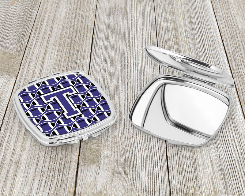 Letter T Football Purple and White Compact Mirror CJ1068-TSCM