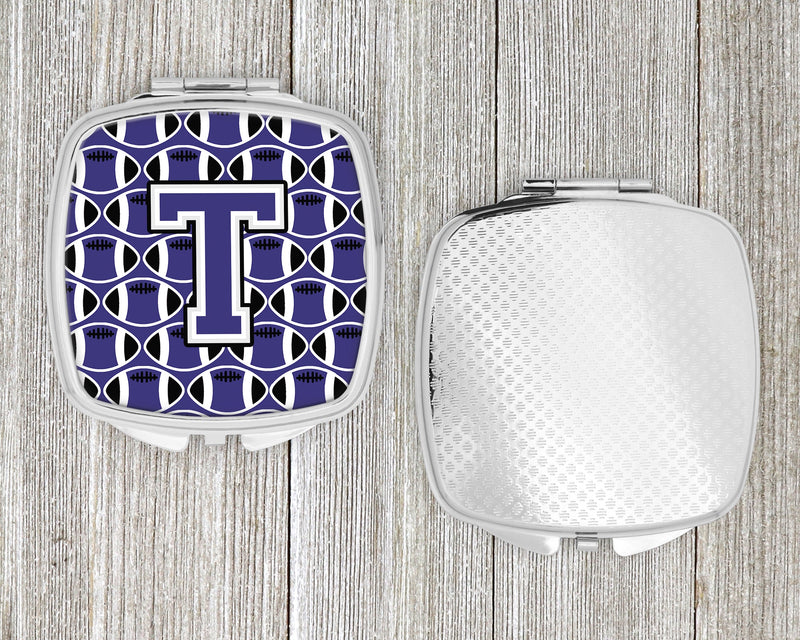 Letter T Football Purple and White Compact Mirror CJ1068-TSCM