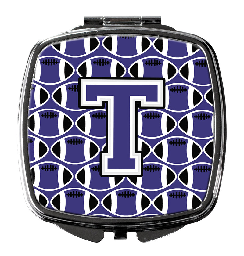 Letter T Football Purple and White Compact Mirror CJ1068-TSCM