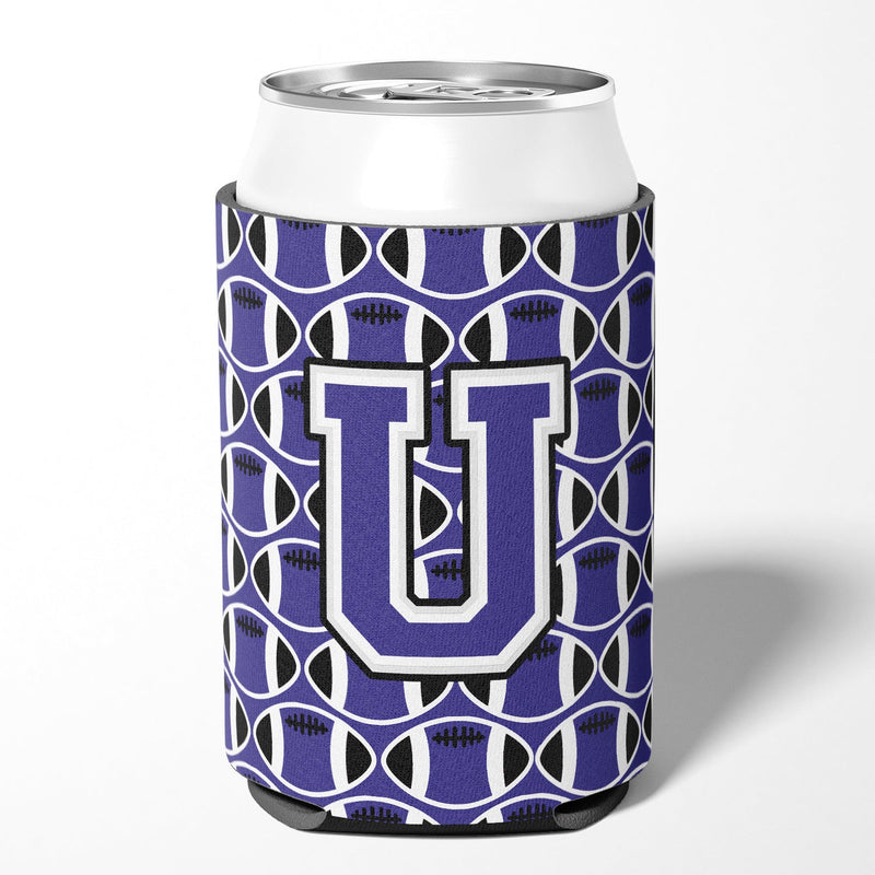 Letter U Football Purple and White Can or Bottle Hugger CJ1068-UCC