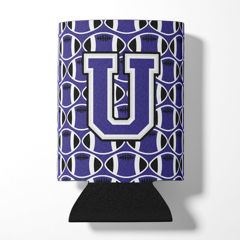 Letter U Football Purple and White Can or Bottle Hugger CJ1068-UCC