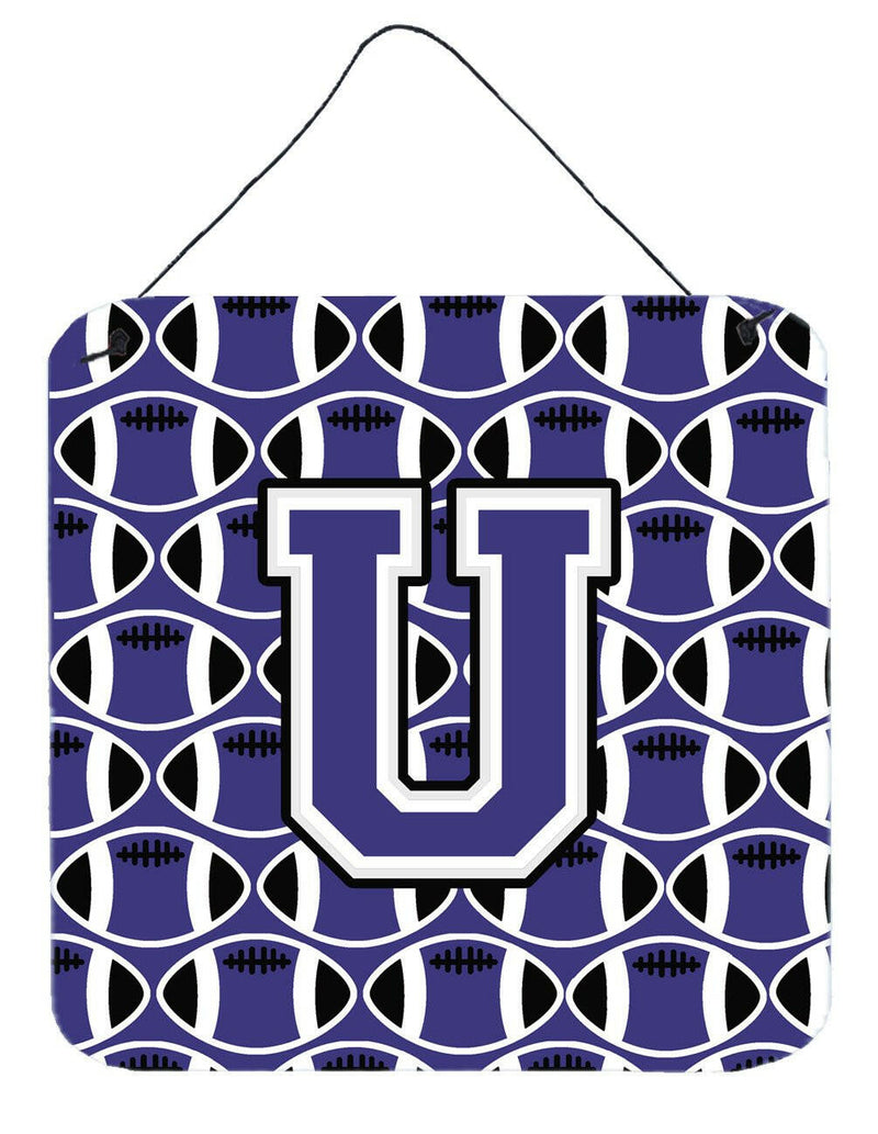 Letter U Football Purple and White Wall or Door Hanging Prints CJ1068-UDS66