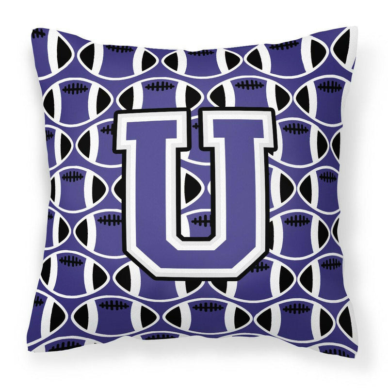 Letter U Football Purple and White Fabric Decorative Pillow CJ1068-UPW1414