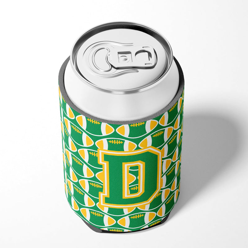 Letter D Football Green and Gold Can or Bottle Hugger CJ1069-DCC