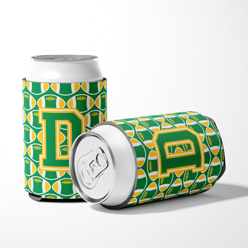 Letter D Football Green and Gold Can or Bottle Hugger CJ1069-DCC