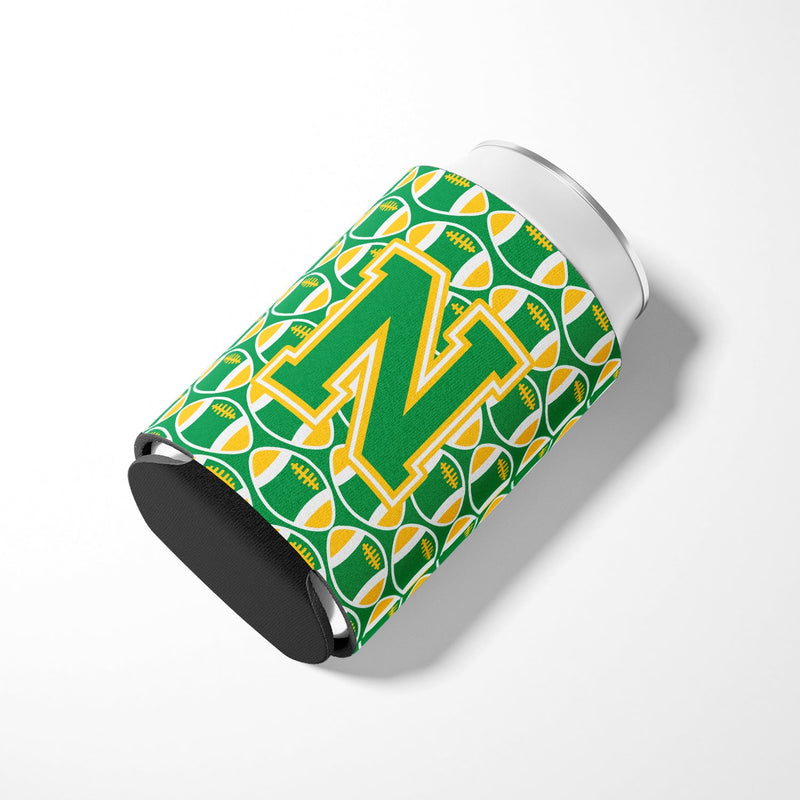 Letter N Football Green and Gold Can or Bottle Hugger CJ1069-NCC