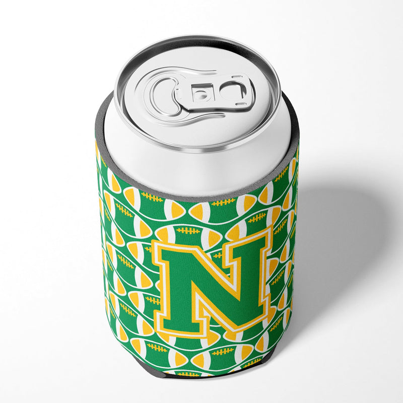 Letter N Football Green and Gold Can or Bottle Hugger CJ1069-NCC