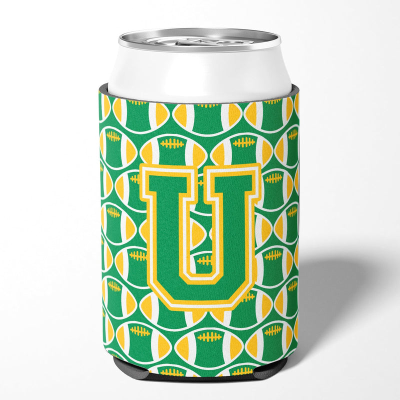 Letter U Football Green and Gold Can or Bottle Hugger CJ1069-UCC