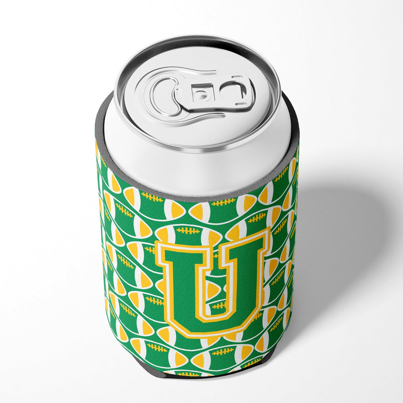 Letter U Football Green and Gold Can or Bottle Hugger CJ1069-UCC