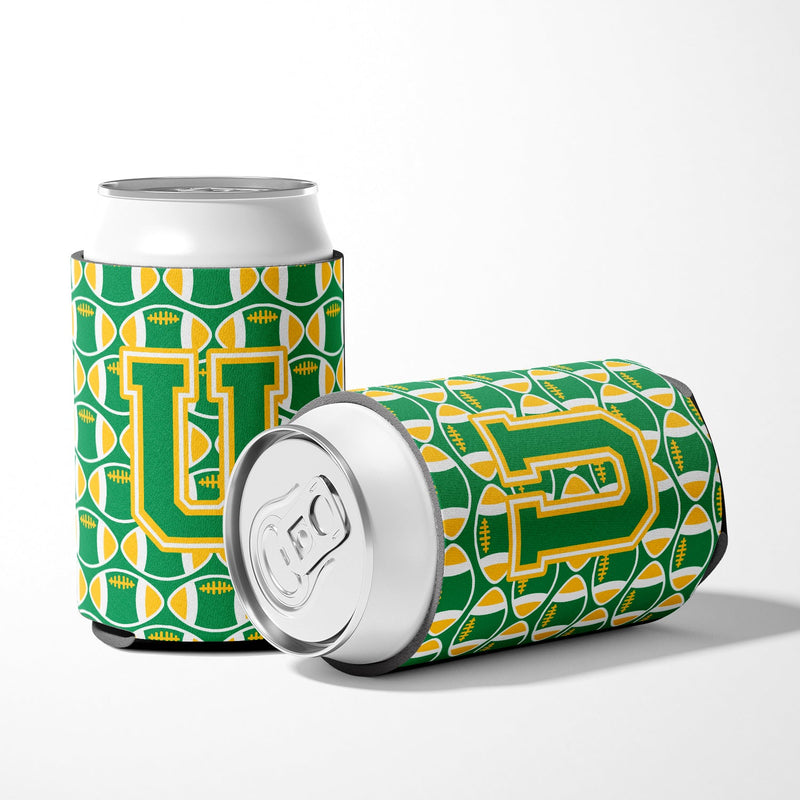 Letter U Football Green and Gold Can or Bottle Hugger CJ1069-UCC