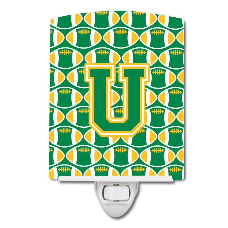 Letter U Football Green and Gold Ceramic Night Light CJ1069-UCNL