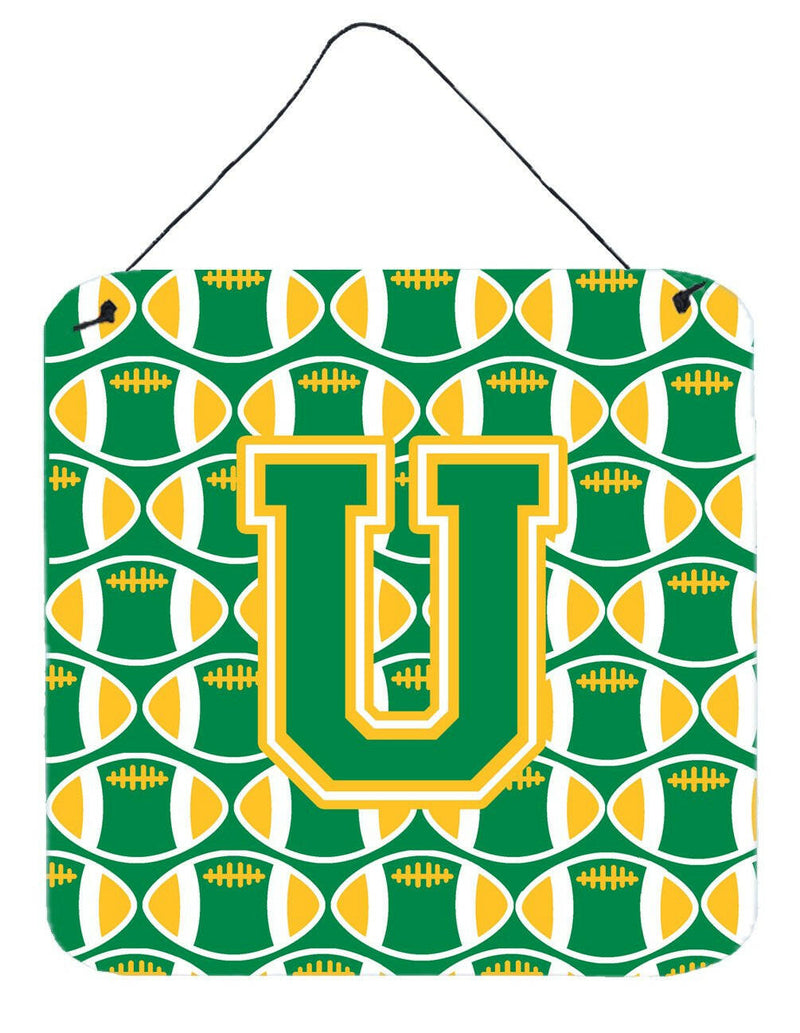 Letter U Football Green and Gold Wall or Door Hanging Prints CJ1069-UDS66